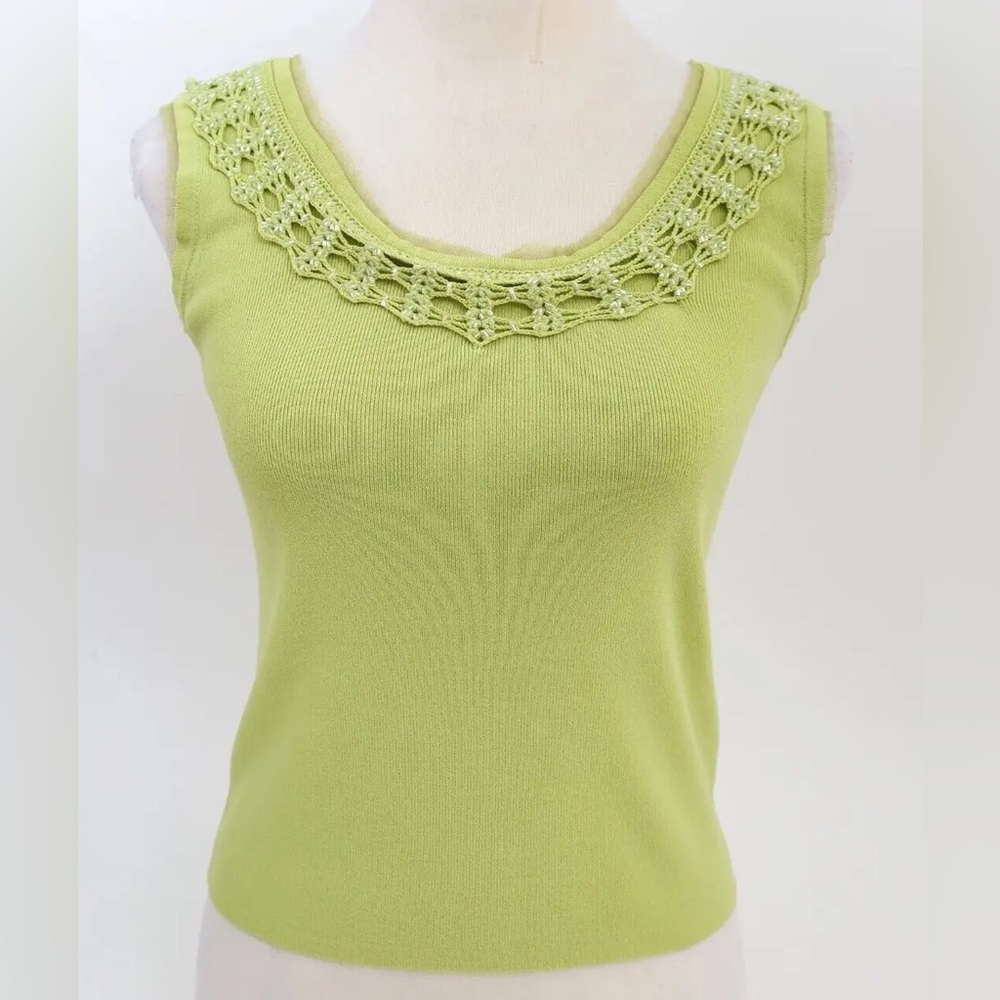 Small Joseph A Light Green Crotchet & Beaded Sleeveless Tank with Mesh Lining